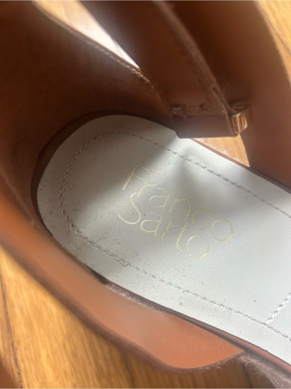 Franco Sarto Cognac Leather Espadrille Wedge Sandals